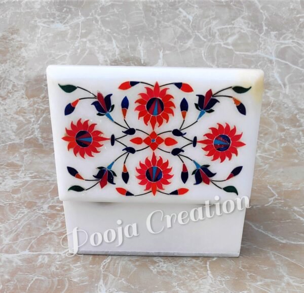 White Marble Floral inlay Work Jewellery Box for Multi Purpose Use and Perfect Gift Item for Women and Girls - Image 6