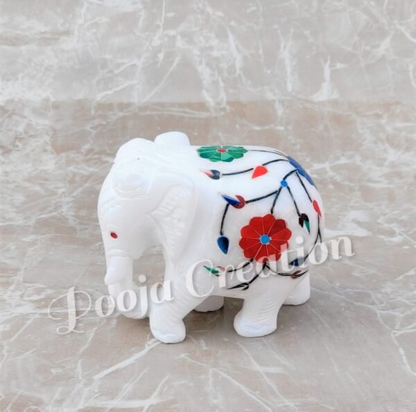 Handcarved White Marble Elephant Pair Floral Inlay Work Best Item for Home Decor and Gifting Size 3 inch - Image 5