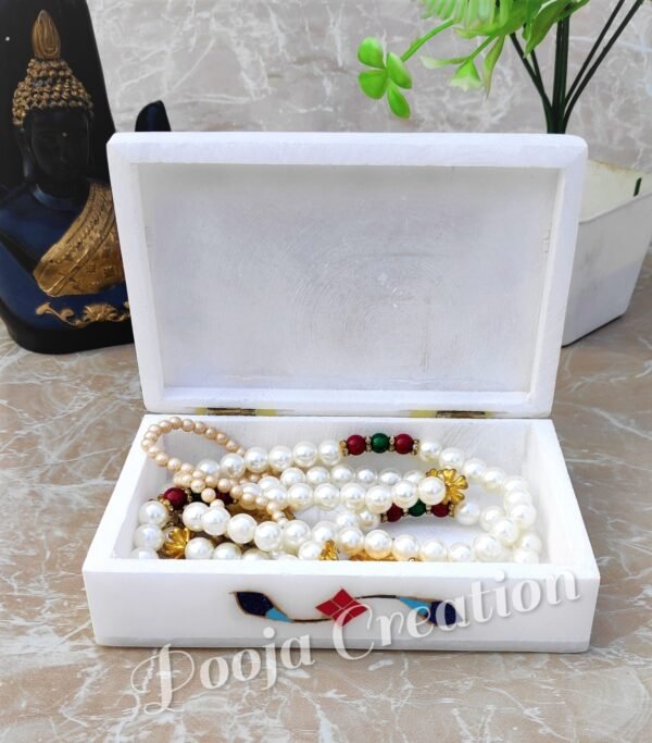 Handcarved White Marble Taj mahal and Floral inlay Work Jewellery Box for Multi Purpose Use and Perfect Gift Item for Women and Girls - Image 2