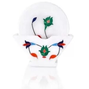 White Marble Tea  CoaSTER Set In Green Inlay Work for Table & Home Decorative Handicrafts Items