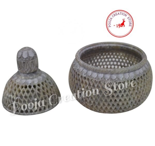 Hand Crafted Soapstone with Jali Carving Stoneware Candle Holder Tea Light Candle Holder Handi Shape - Image 4