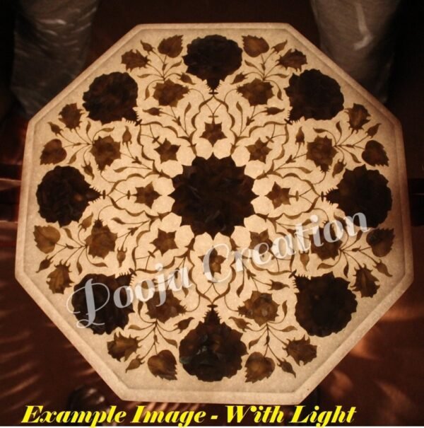WHite Marble Handicrafts Coffee Corner Side Table Top with Pietre Dura Artwork Red Inlay Work 15" Inches Diameter - Image 7