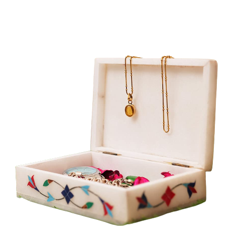 Handicrafts Marble inlay Work Jewellery Box for Multi Purpose Use and Perfect Gift for Women and Girls