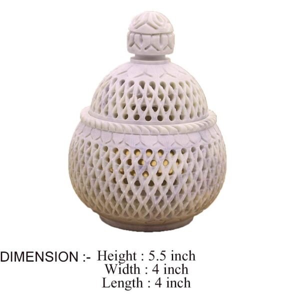 White Marble Soapstone Tea Light Candle Holder Handi Shape. Perfect Handmade Jaali Craving Gift. Decorative Home and Office Decor.4x4x5.5 Inch - Image 7