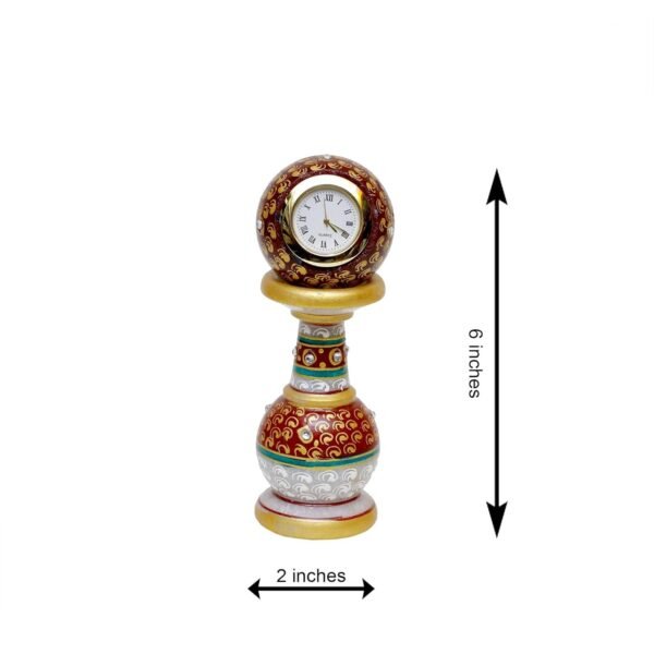 Decorative Pillar Shape Round Marble Clock for Home | Table Top Handicraft Home Decor Designers Watch with Rajasthani Meenakari Work for Office - Image 5