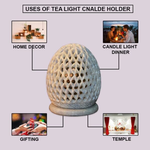 Marble Soapstone Tea Light Candle Holder Set of 2 | Egg Shape | Home & Office Décor | Tea Light Gift Set for Festive Season | Gift Hampers for Special Occasion-3.5 inch - Image 4