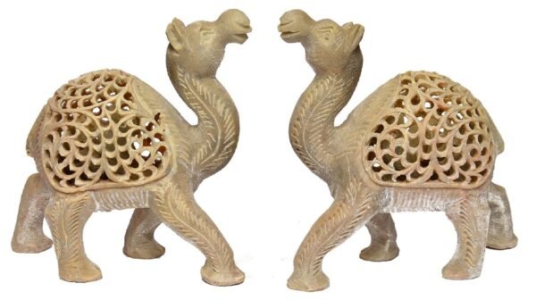 Handicraft Soasptone Camel Set Made of Marble Soapstone fine Engraving Jali Work, Home and Office Decorative Item (Set of 2) 4 inch