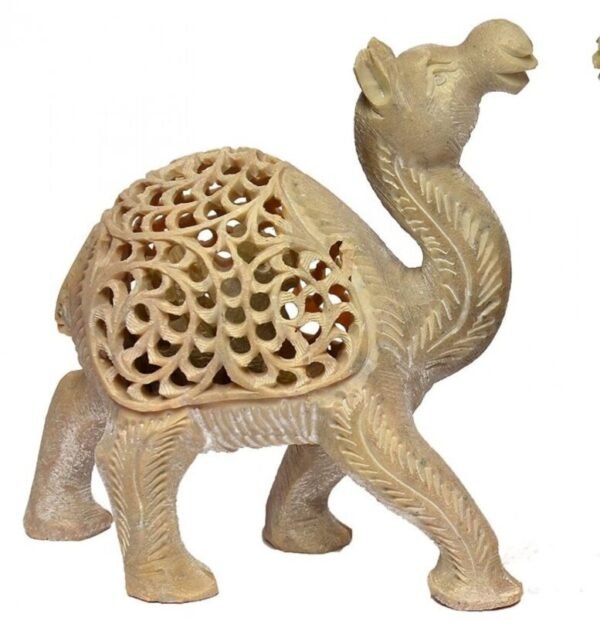 Handicraft Soasptone Camel Set Made of Marble Soapstone fine Engraving Jali Work, Home and Office Decorative Item (Set of 2) 4 inch - Image 5