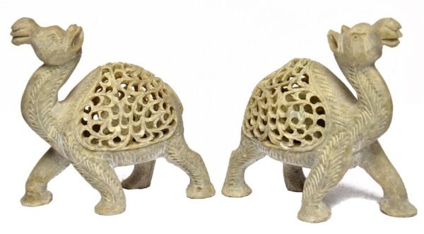 Handicraft Soasptone Camel Set Made of Marble Soapstone fine Engraving Jali Work, Home and Office Decorative Item (Set of 2) 4 inch - Image 4