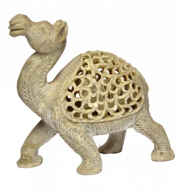 Handicraft Soasptone Camel Set Made of Marble Soapstone fine Engraving Jali Work, Home and Office Decorative Item (Set of 2) 4 inch - Image 3