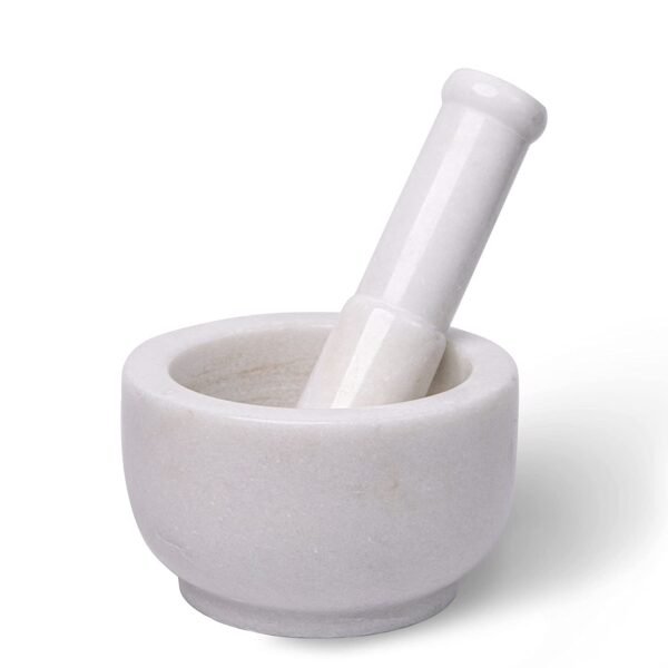 White Marble Handicrafts Mortar and Pestle Set | Imam Dasta, Kharal, Kundi, Okhli | kitchen tools - 5 inch
