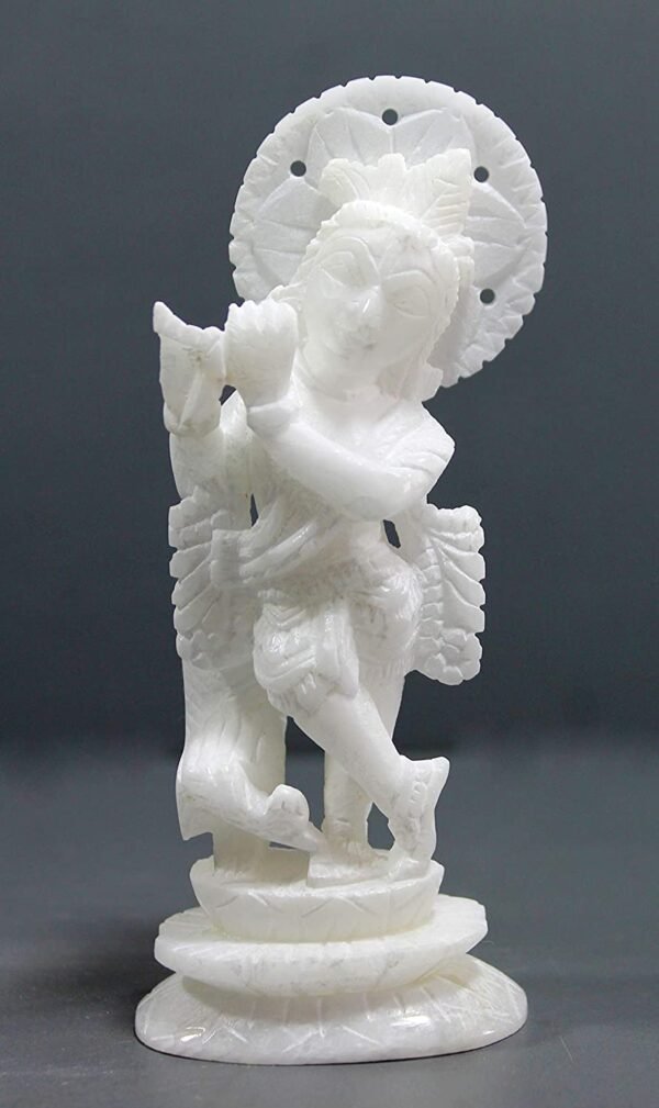 White Marble Krishna Murti | Lord Krishna Marble Idol for Home | Fine Artwork Marble Krishna Statue  9 Inches - Image 4