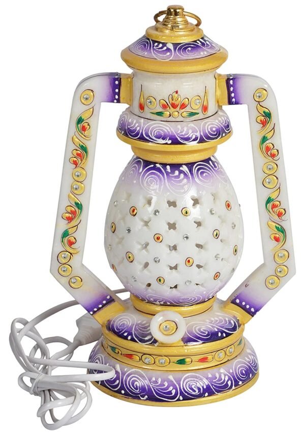 Handicrafts White Marble Lantern Home Decor Marble Handicrafts Meenakari Work Handwork Handpainted Makrana Sangemarmar Decorative Gift Showpiece Corporate Wedding Rakhi New Year lamp lantern electric light bulb - 6 inch - Image 5
