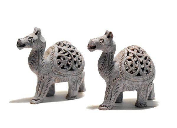 Handicraft Soasptone Camel Set Made of Marble Soapstone fine Engraving Jali Work, Home and Office Decorative Item (Set of 2) 4 inch - Image 6
