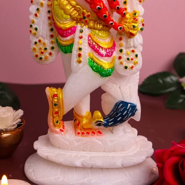White Marble Krishna Murti | Lord Krishna Marble Idol for Home | Fine Artwork Marble Krishna Statue 7 Inches Multicolor - Image 5