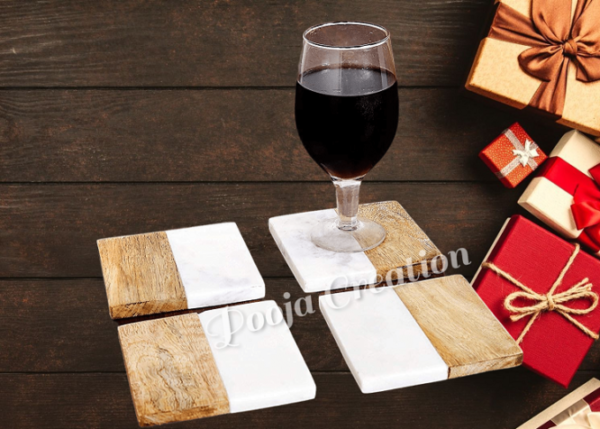 Handicraft White Marble Coaster Set , Hardstone Tea Coffee Coaster Set For Kitchen Decor & Gifts - Image 4