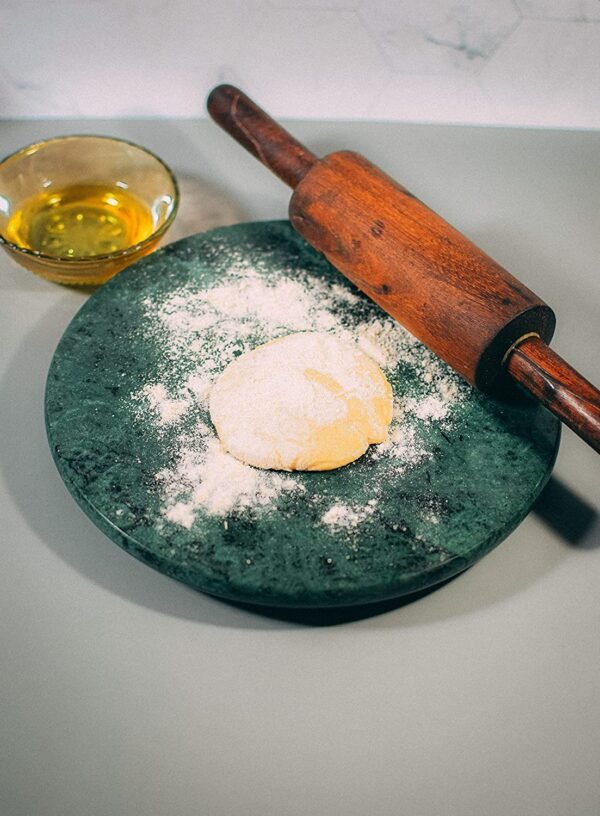 Handicrafts Green Marble Roti Maker/ Chakla 9 inch Diameter kitchen tool as Vegetable Cutter Pin Rolling Board - Image 5