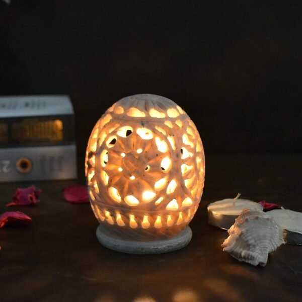 Marble Soapstone Tea Light Candle Holder Set of 2 | Egg Shape | Home & Office Décor | Tea Light Gift Set for Festive Season | Gift Hampers for Special Occasion-3.5 inch - Image 8