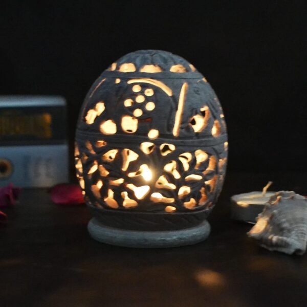 Marble Soapstone Tea Light Candle Holder Set of 2 | Egg Shape | Home & Office Décor | Tea Light Gift Set for Festive Season | Gift Hampers for Special Occasion-3.5 inch - Image 9