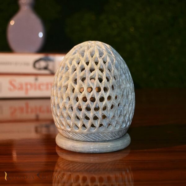 Marble Soapstone Tea Light Candle Holder Set of 2 | Egg Shape | Home & Office Décor | Tea Light Gift Set for Festive Season | Gift Hampers for Special Occasion-3.5 inch - Image 10