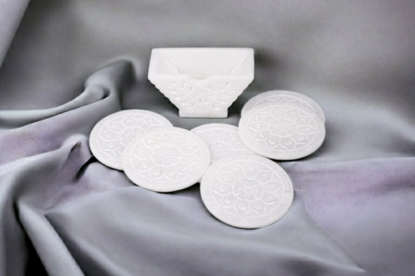White Marble Floral Carving Work Tea Coaster Set for Table & Home Decorative Handicrafts Gift Item - Image 5