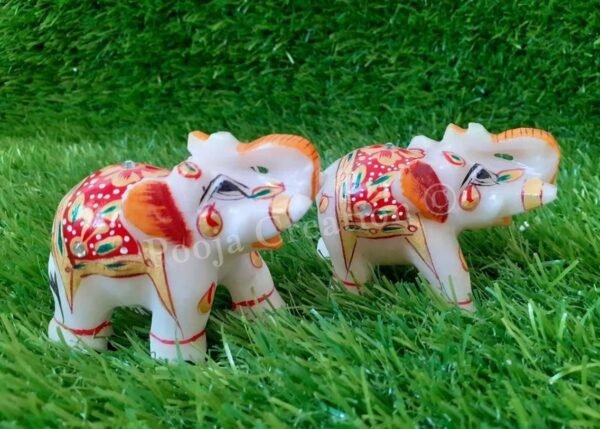 Marble Decorative Elephant Statue for Home Decor Showpiece Elephants Pair with Beautiful Red Golden Work- 2 inch - Image 10