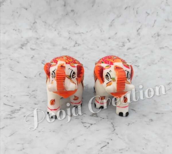 Marble Decorative Elephant Statue for Home Decor Showpiece Elephants Pair with Beautiful Red Golden Work- 2 inch - Image 5