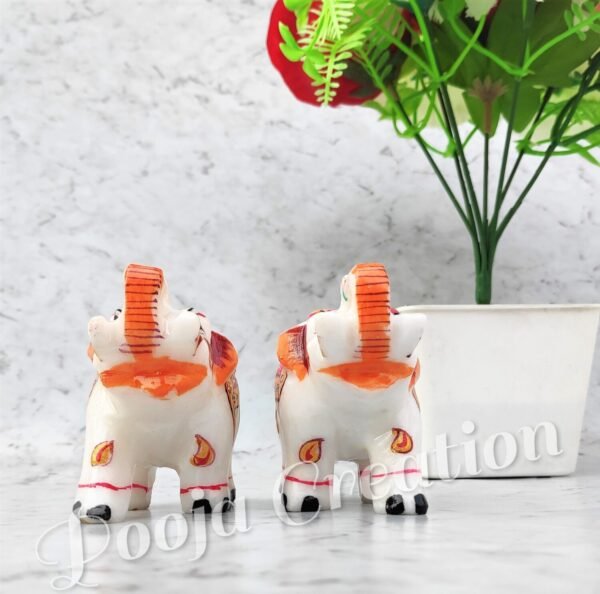 Marble Decorative Elephant Statue for Home Decor Showpiece Elephants Pair with Beautiful Red Golden Work- 2 inch - Image 6