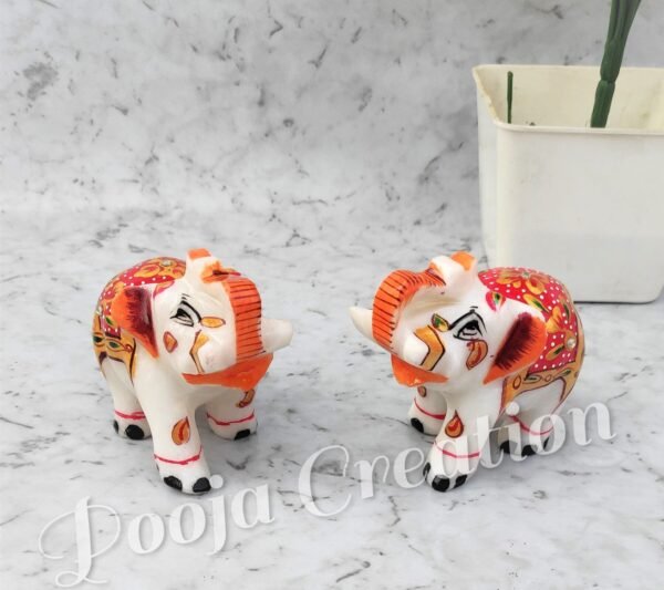 Marble Decorative Elephant Statue for Home Decor Showpiece Elephants Pair with Beautiful Red Golden Work- 2 inch - Image 7