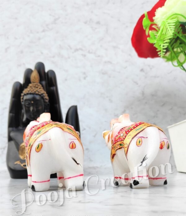 Marble Decorative Elephant Statue for Home Decor Showpiece Elephants Pair with Beautiful Red Golden Work- 2 inch - Image 9