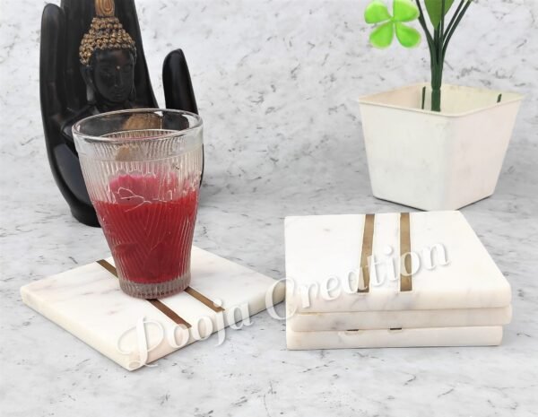 Handicraft White Marble Coaster Set , Hardstone Tea Coffee Coaster Set For Kitchen Decor & Gifts