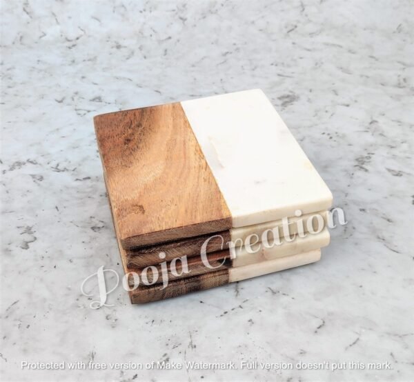 Handicraft White Marble Coaster Set , Hardstone Tea Coffee Coaster Set For Kitchen Decor & Gifts - Image 5