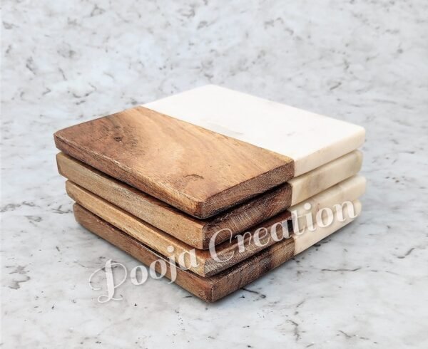 Handicraft White Marble Coaster Set , Hardstone Tea Coffee Coaster Set For Kitchen Decor & Gifts - Image 6