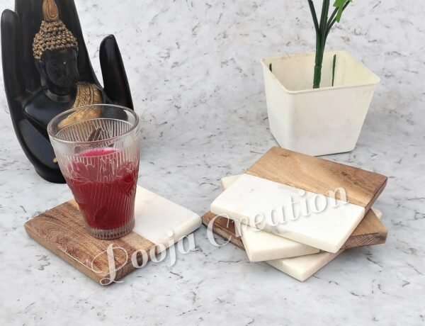 Handicraft White Marble Coaster Set , Hardstone Tea Coffee Coaster Set For Kitchen Decor & Gifts