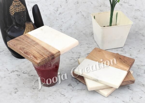 Handicraft White Marble Coaster Set , Hardstone Tea Coffee Coaster Set For Kitchen Decor & Gifts - Image 3