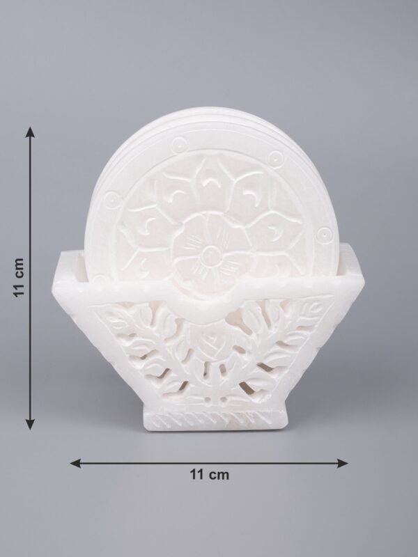 White Marble Floral Carving Work Tea Coaster Set for Table & Home Decorative Handicrafts Gift Item - Image 6