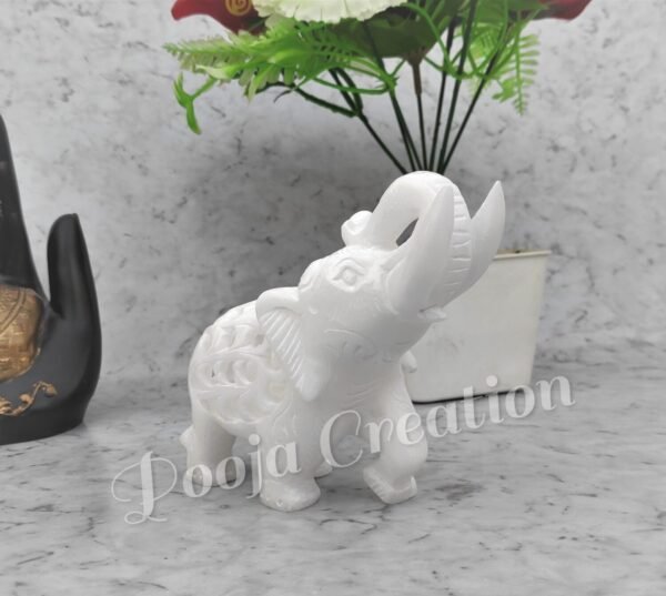 White Marble Decorative Elephant With Undercut Baby Design for decorative and gift purpose item in upper trunk - Image 3
