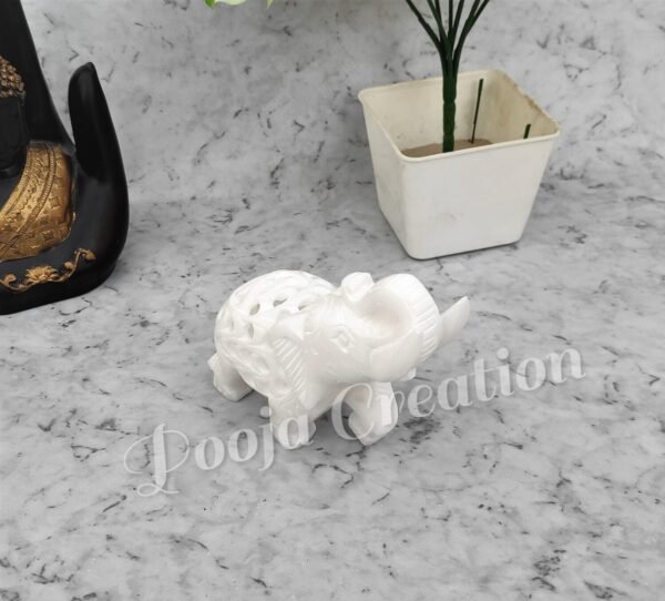 White Marble Decorative Elephant With Undercut Baby Design for decorative and gift purpose item in upper trunk - Image 2