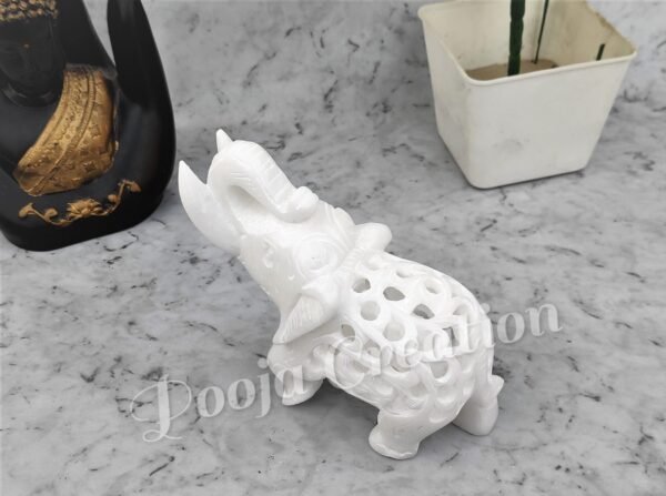 White Marble Decorative Elephant With Undercut Baby Design for decorative and gift purpose item in upper trunk