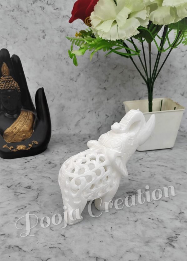 White Marble Decorative Elephant With Undercut Baby Design for decorative and gift purpose item in upper trunk - Image 4