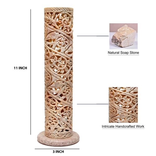 Handcrafted Soapstone Marble Elephant and Flower Work Incense Holder Tea Light Candle Holder Diffuser Agarbatti Stands with Free Incense Sticks for - Gifting, Meditation, Aromatherapy & Home Decor 10 inch - Image 2