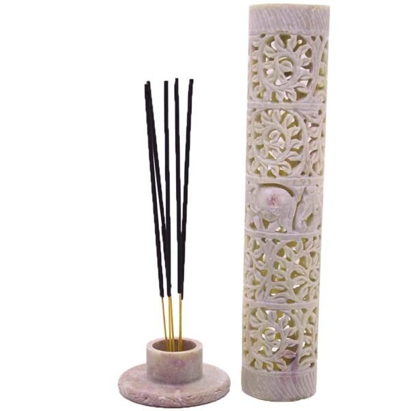 Handcrafted Soapstone Marble Elephant and Flower Work Incense Holder Tea Light Candle Holder Diffuser Agarbatti Stands with Free Incense Sticks for - Gifting, Meditation, Aromatherapy & Home Decor 10 inch - Image 3