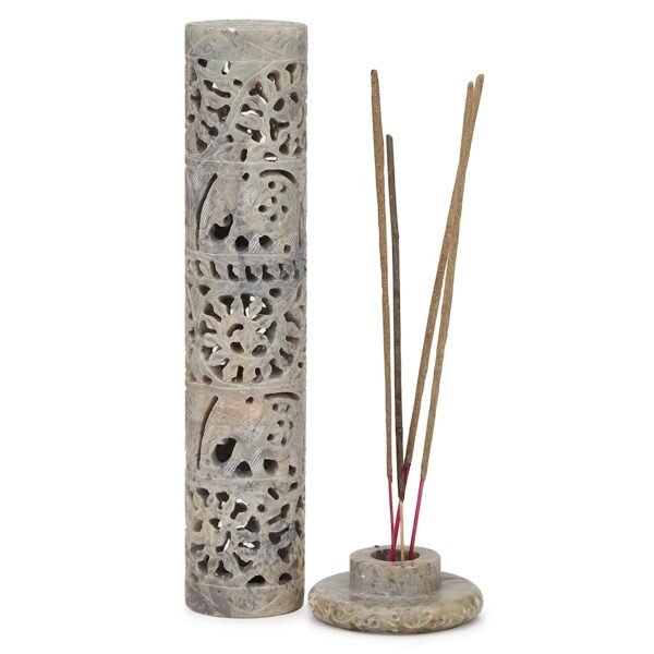 Handcrafted Soapstone Marble Elephant and Flower Work Incense Holder Tea Light Candle Holder Diffuser Agarbatti Stands with Free Incense Sticks for - Gifting, Meditation, Aromatherapy & Home Decor 10 inch - Image 5