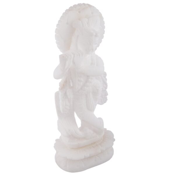 White Marble Krishna Murti | Lord Krishna Marble Idol for Home | Fine Artwork Marble Krishna Statue  9 Inches - Image 2