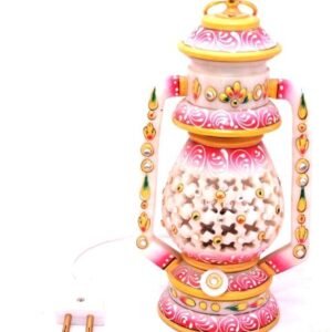 Handicrafts White Marble Lantern Home Decor Marble Handicrafts Meenakari Work Handwork Handpainted Makrana Sangemarmar Decorative Gift Showpiece Corporate Wedding Rakhi New Year lamp lantern electric light bulb - 6 inch