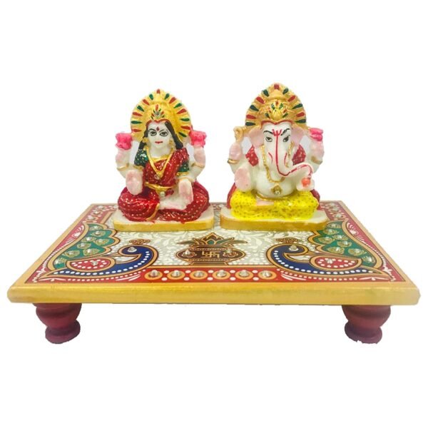 White Marble Laxmi & Ganesha ji with Pooja Chowki Idol Statue Handmade Painted for Home Decor Showpiece Or Corporate Gifts - Image 6