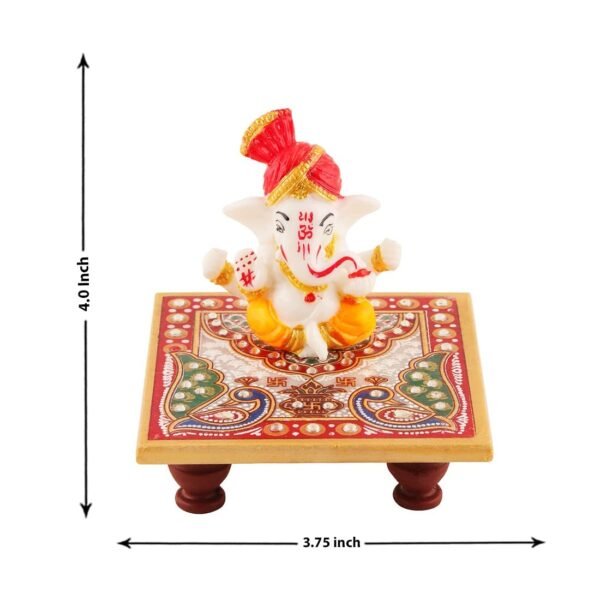 White Marble Choki Ganesha - Handmade with Natural Colors Ganesha with CHOWKI - 4" Marble Ganesha with CHOWKI - Image 6
