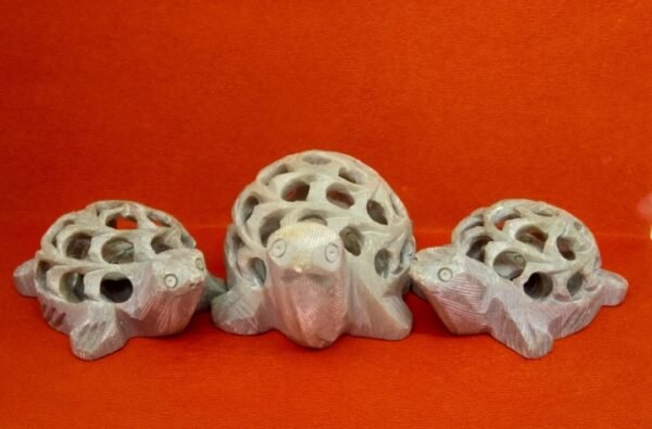 Marble Turtle Showpiece | Antique Tortoise/Turtle Statues | Vastu Turtle | Natural Soapstone and Intricate Carving Tortoise/Turtle for Showpiece for Home Decoration Gifts Item- 3 pc of family, 2.5 - 3 & 4 inch - Image 3