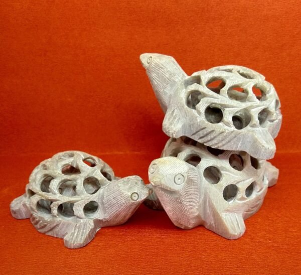 Marble Turtle Showpiece | Antique Tortoise/Turtle Statues | Vastu Turtle | Natural Soapstone and Intricate Carving Tortoise/Turtle for Showpiece for Home Decoration Gifts Item- 3 pc of family, 2.5 - 3 & 4 inch - Image 2