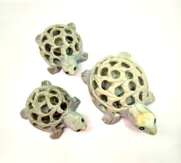 Marble Turtle Showpiece | Antique Tortoise/Turtle Statues | Vastu Turtle | Natural Soapstone and Intricate Carving Tortoise/Turtle for Showpiece for Home Decoration Gifts Item- 3 pc of family, 2.5 - 3 & 4 inch